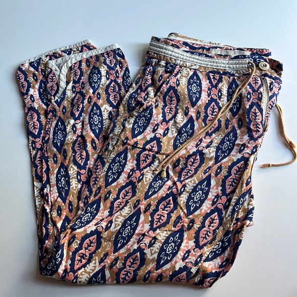 Pilcro and the Letterpress relaxed straight leg pants blue/pink/tan/white motif - Picture 1 of 5